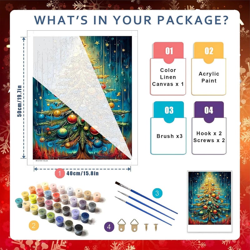 hito Christmas Paint by Numbers Kit for Adults - Christmas Tree Paint by Number Adult for Gift Home Wall Decor 16x20 Inch - Image 2